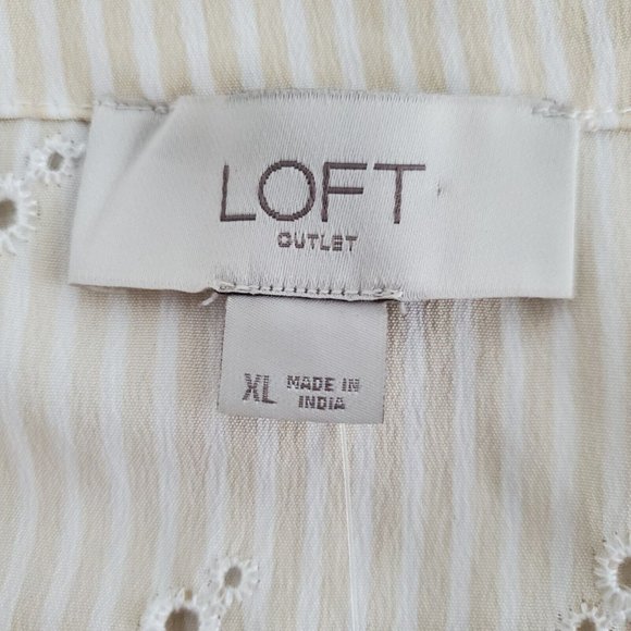 Loft Womens Tan Stiped Eyelet Off The Shoulder Blouse Size XL Long Sleeve Boho - Picture 3 of 9